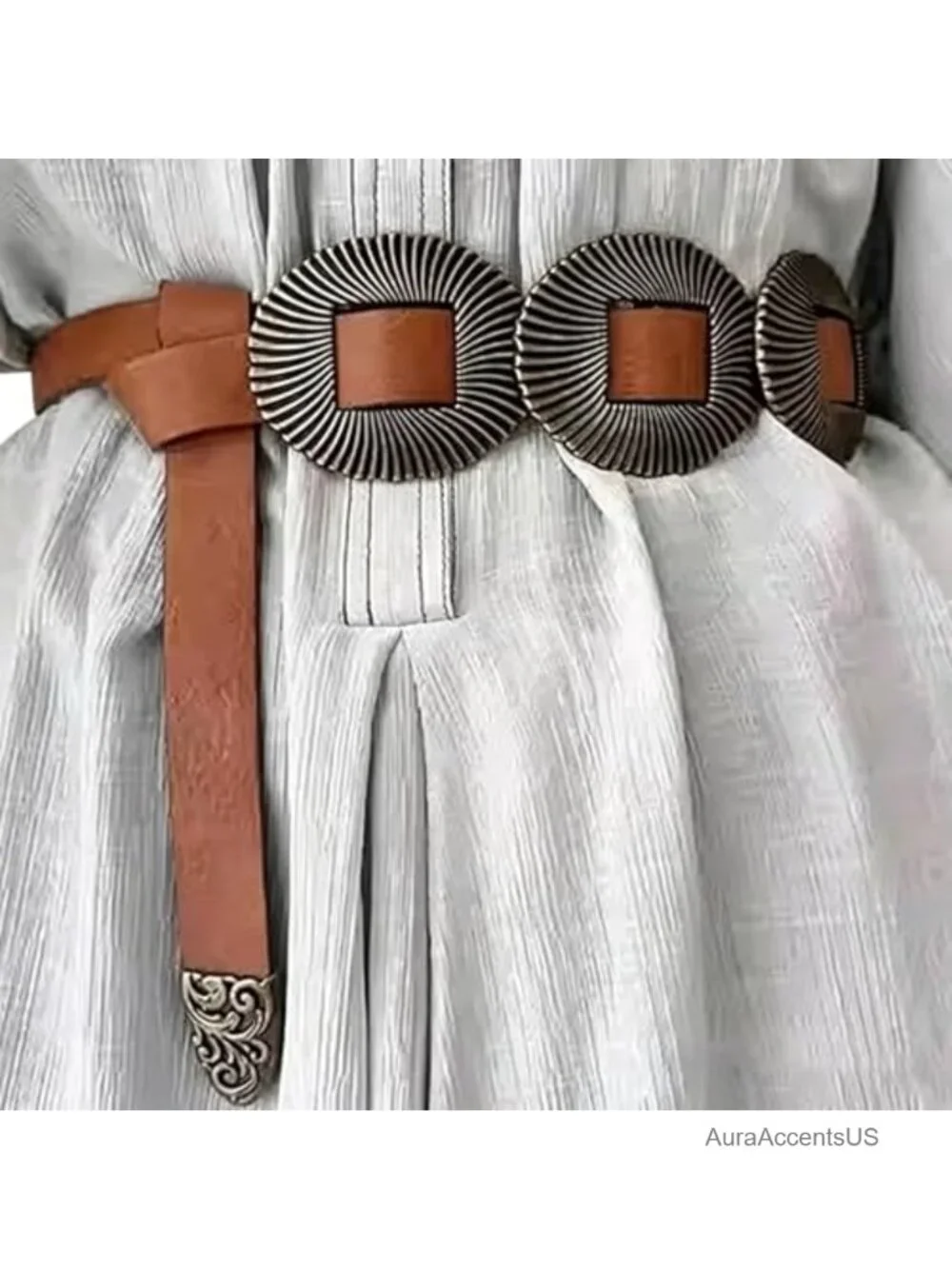 Western Skinny Belt with Wide Disc Conchos Faux Leather Fashion Dress Belt